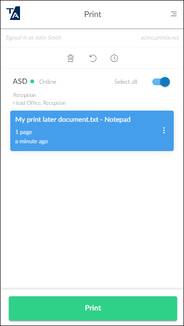 Printix App-Druckseite/Print Later