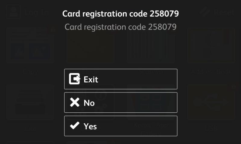 Card registration code on Xerox