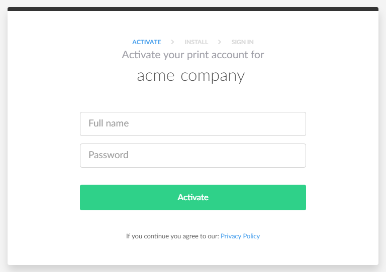 Account activation page