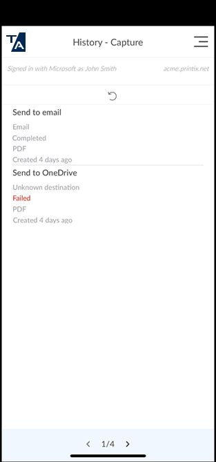 Capture history in the Printix App