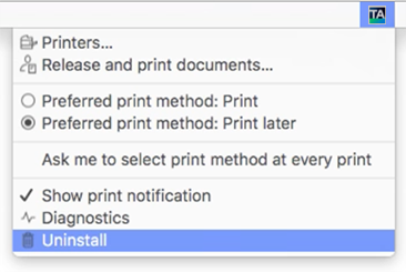 Alternative Printix Client menu on Mac