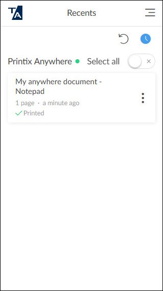 Recent documents in the Printix App