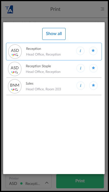 Select a printer in the Printix App