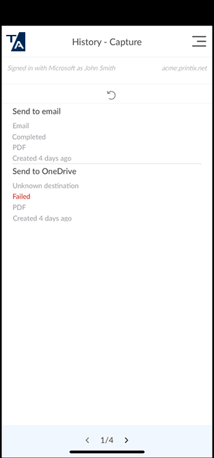 היסטוריית לכידה ב-Printix App