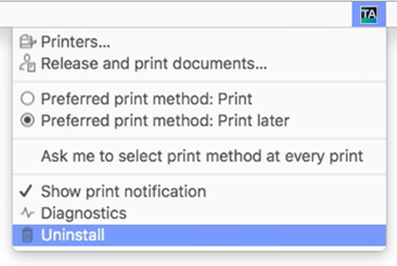 Of het Printix Client-menu op een Mac Of het Printix Client-menu op een Mac