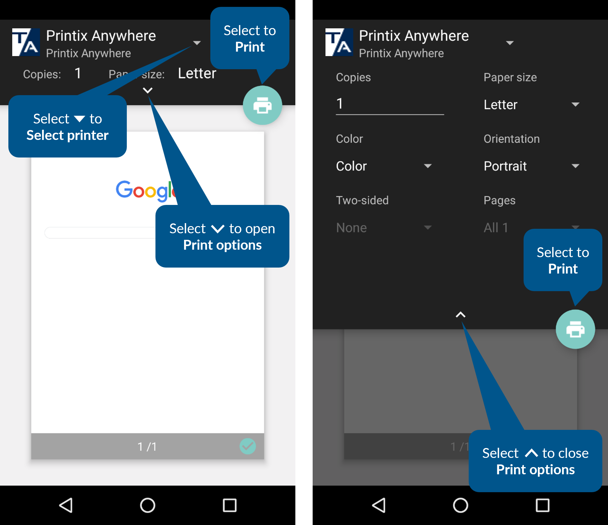 Interfața de imprimare de pe Android Interfața de imprimare de pe Android