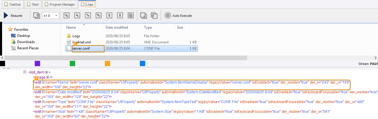 Finding an "edit" element that have an attribute "text" with value "server.conf"