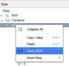 Open JSON menu in State Open JSON menu in State