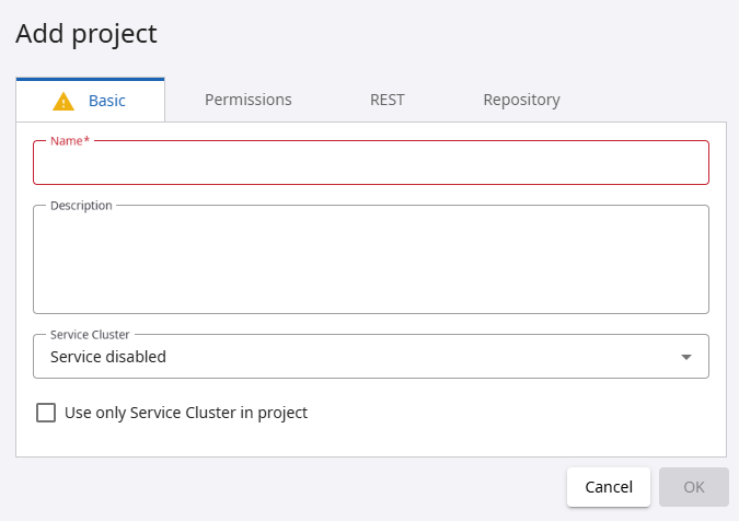 Add project dialog