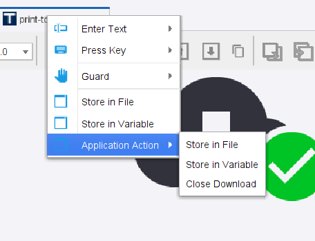 Application actions on the download tab Application actions on the download tab