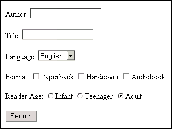 Formulaire de recherche de livre dans un navigateur