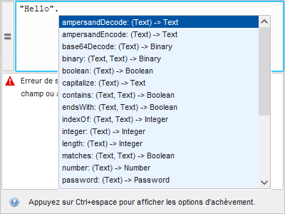 Aide à la saisie dans l'éditeur d'expression Aide à la saisie dans l'éditeur d'expression