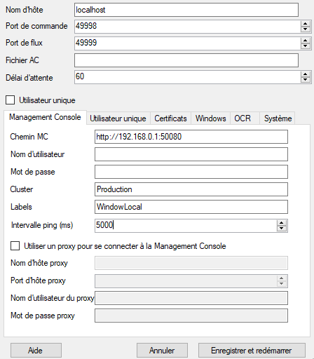 Boîte de dialogue de configuration du service Device Automation