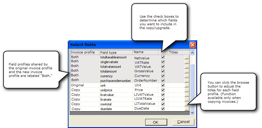 The Select fields dialog