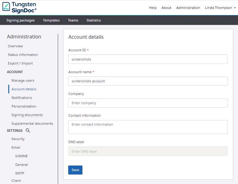 Account details page