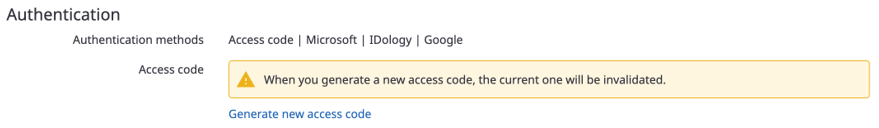 Authentication with access code