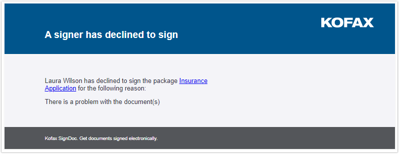 Declined signing session email