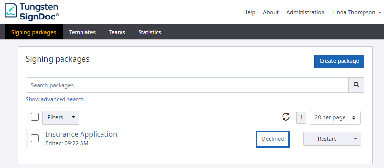 Declined signing session status
