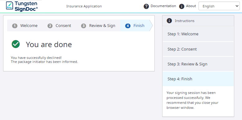 Declined signing session message
