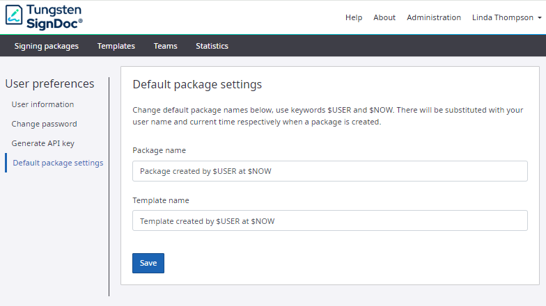 Default package settings