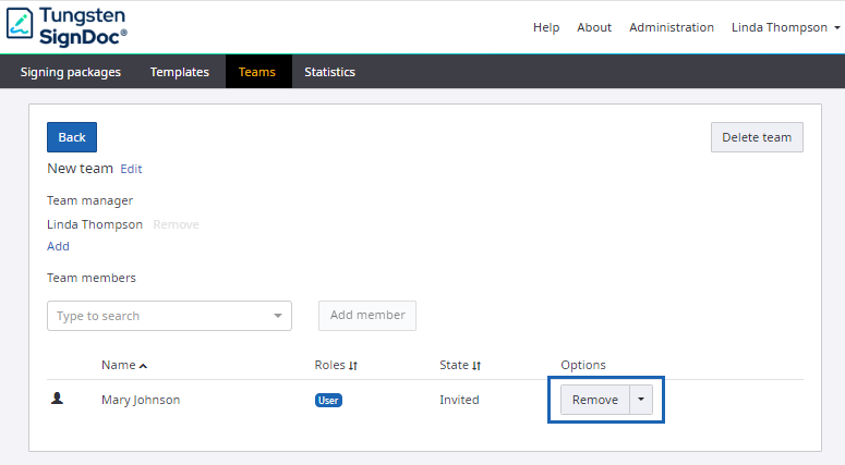 Remove team member from team