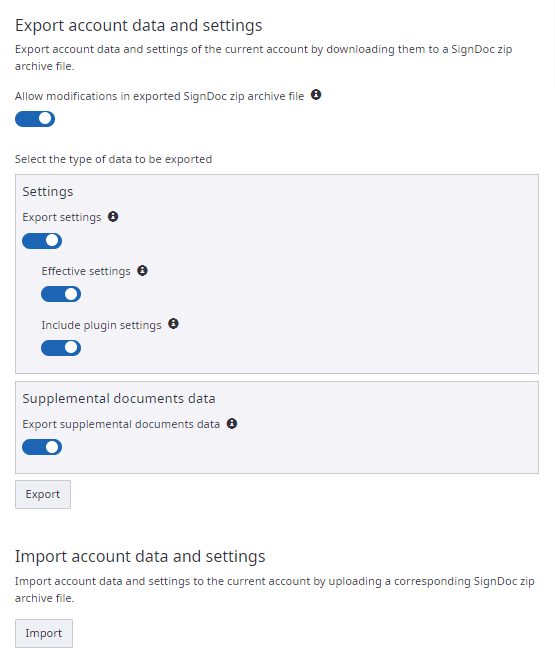 Export / Import page