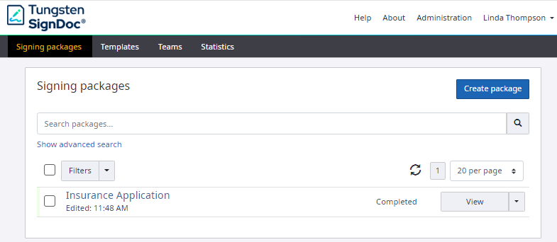 Signing packages page