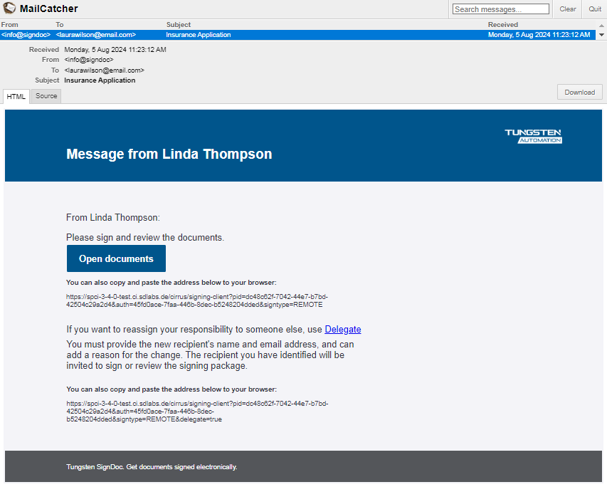 Receive signing request