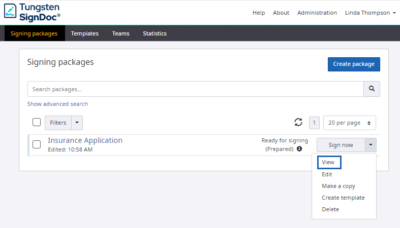 Signing packages page Signing packages page