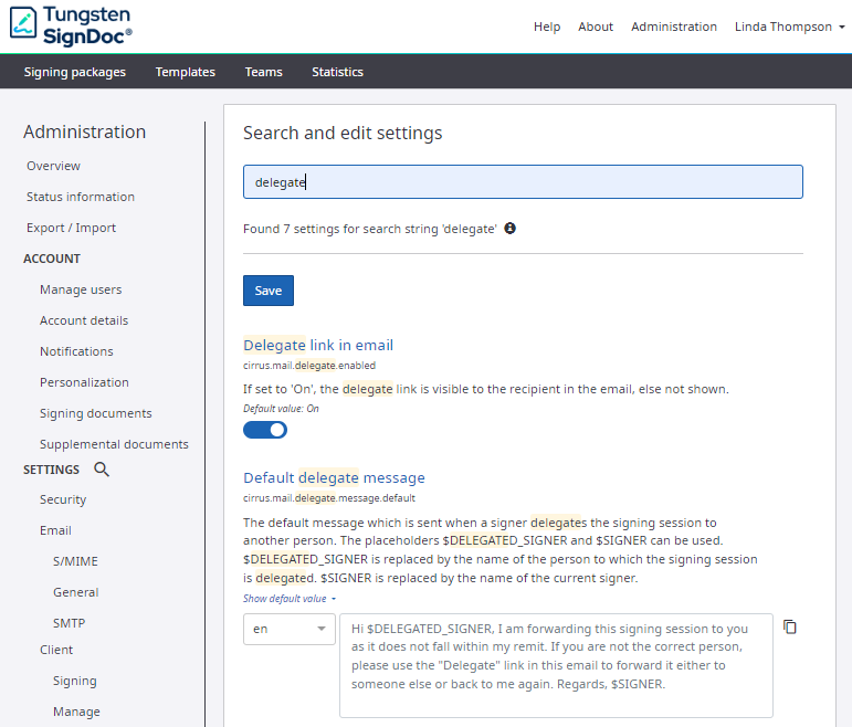 Search and edit settings