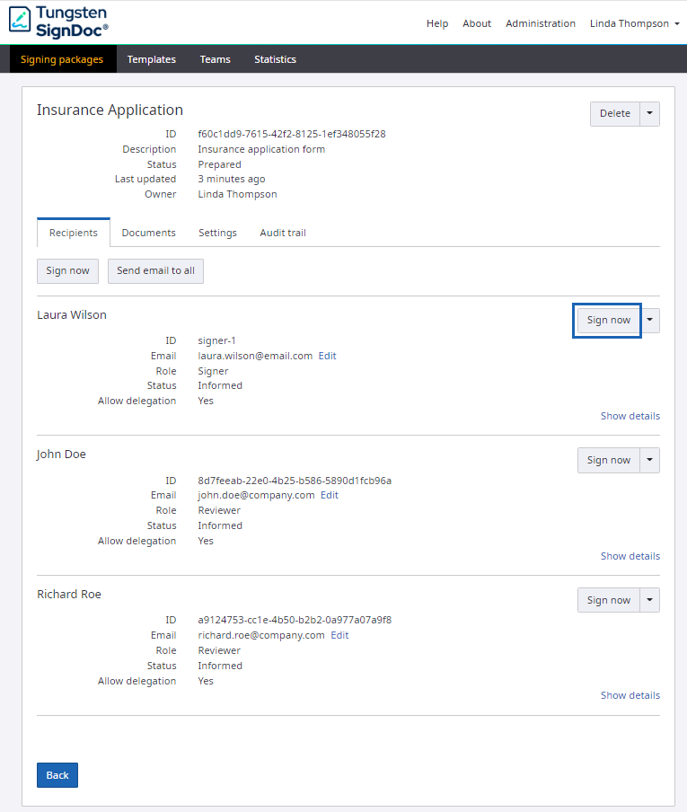 In-person signing for a single signer
