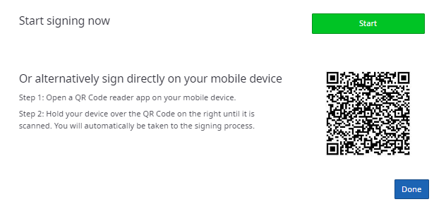 Start button and QR code
