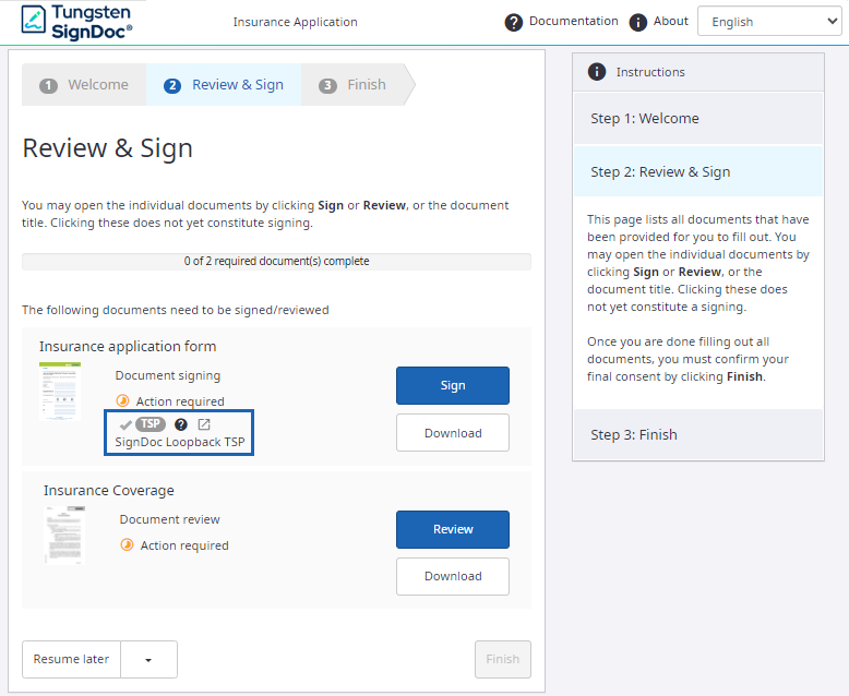 TSP signature required for a document
