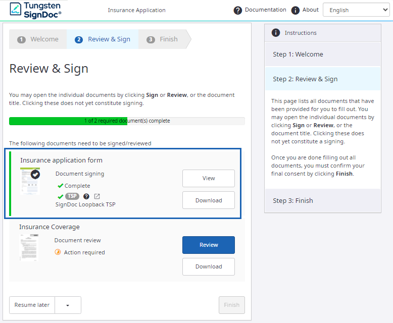 Document set to read only after TSP signing