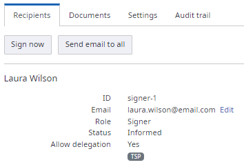 Recipients section with TSP icon