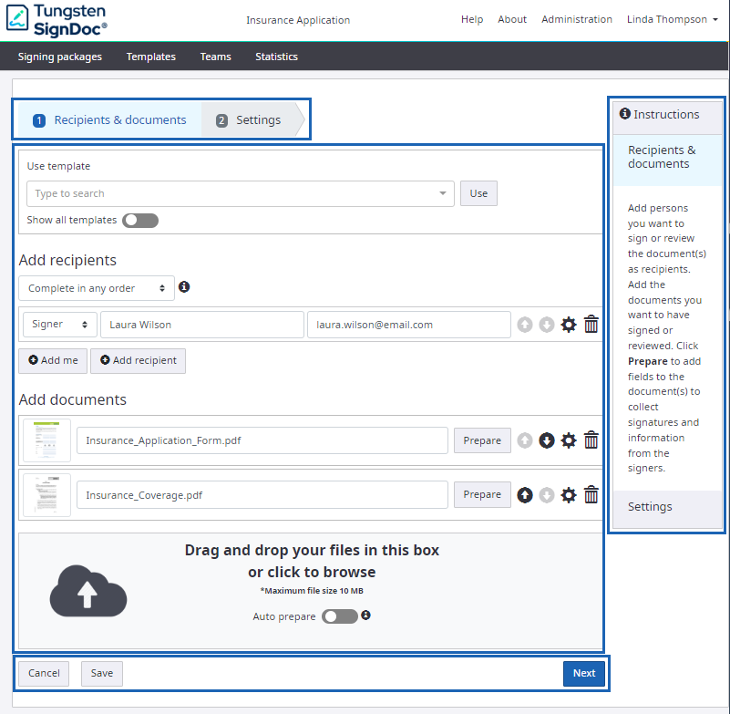 Wizard page overview