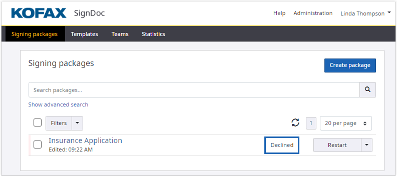 Declined signing session status