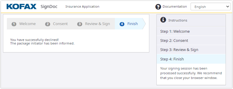 Declined signing session message
