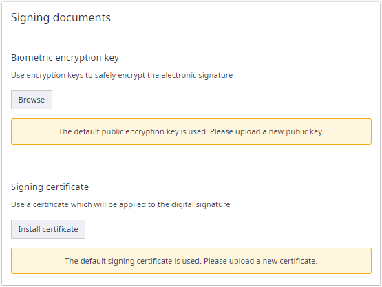 Signing documents page