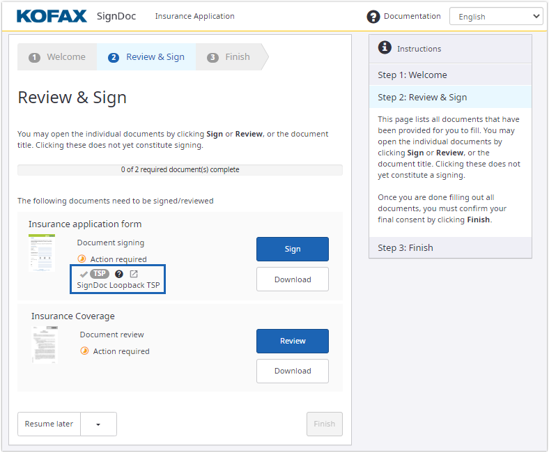 TSP signature required for a document