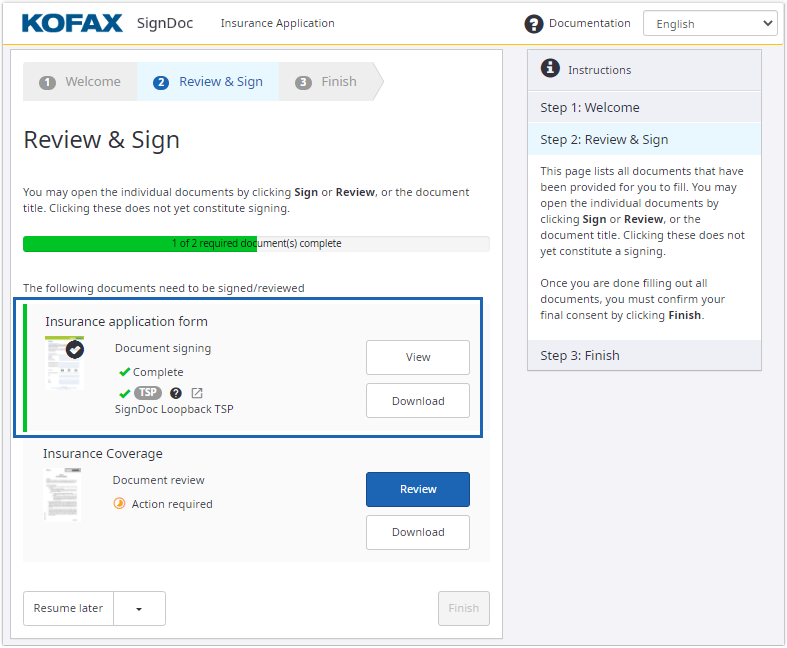 Document set to read only after TSP signing