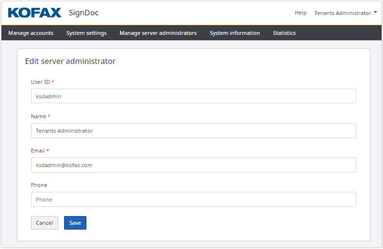 Edit server administrator