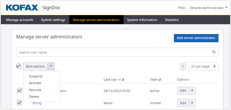 Manage server administrators