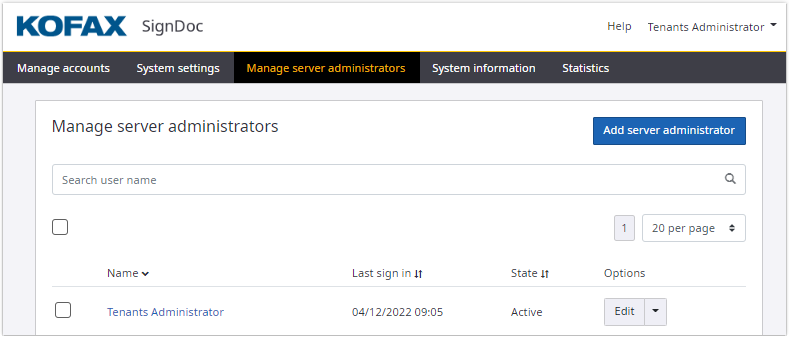 Manage server administrators
