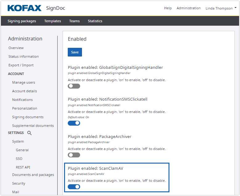 Enable plug-in for acount