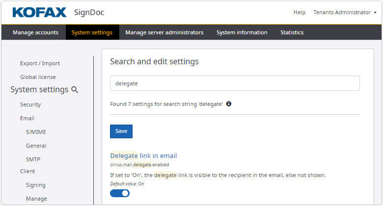 Search and edit settings