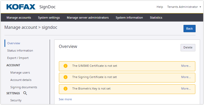 Manage account overview
