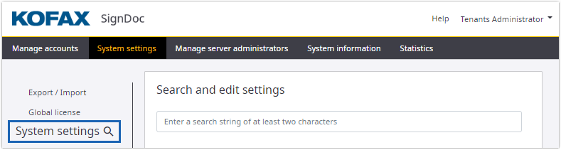 System settings label