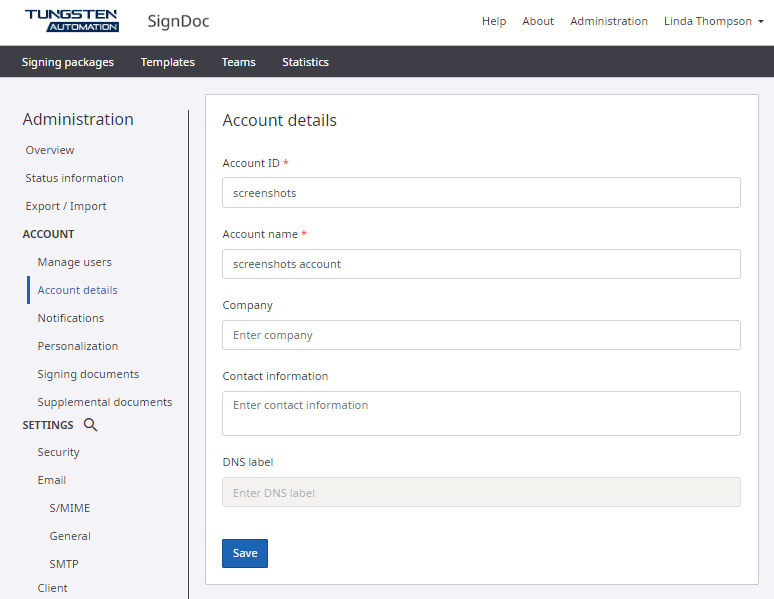 Account details page