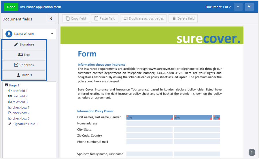 Add fields to a document